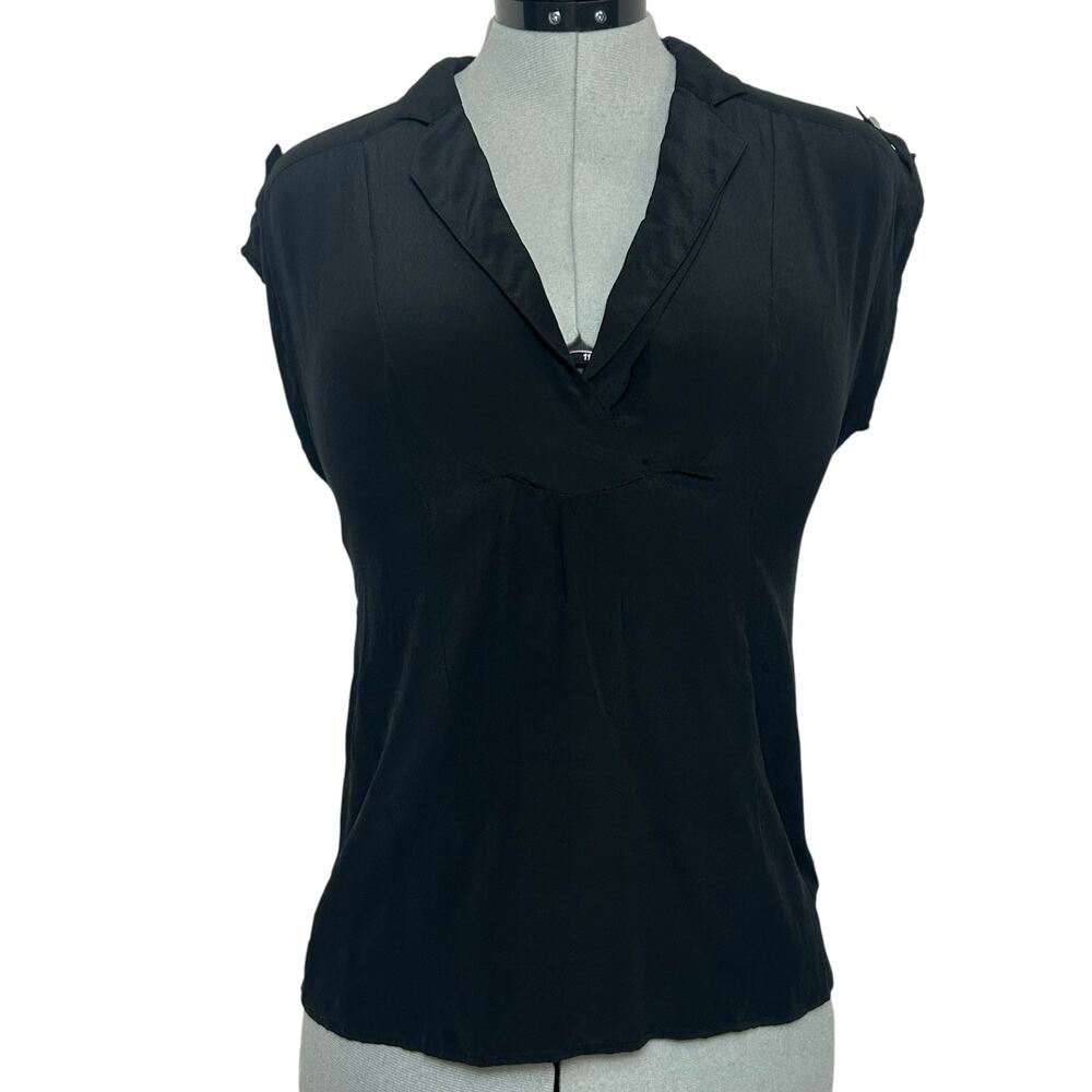 100% Silk Joe’s Black V Neck Short Sleeve Blouse Size L